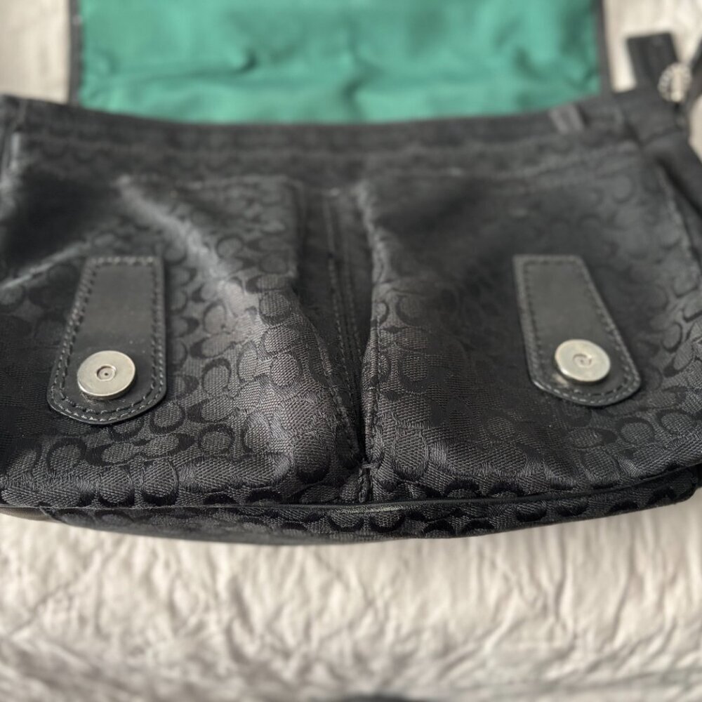 COACH Black Signature Messenger Crossbody Work Travel Bag - Picture 7 of 13